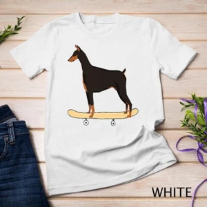 Unisex Funny Skateboarding Doberman Pinscher Puppy T-Shirt Gift T-shirt Sweatshi - Picture 1 of 4