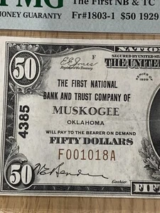 1929 $50 National MUSKOGEE, OK Charter #4385 Type 1 Oklahoma 949353-66 - Picture 1 of 3