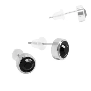 1 Paar schicke Ohrstecker Glitzerstein Strass silbern schwarz Ohrring rund - Bild 1 von 1