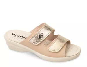 Ciabatte strappo Valleverde 25312 pelle beige oro zeppa 4,5 cm Made in Italy - Imagen 1 de 1