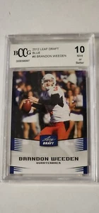 💥2012 BCCG GRADE 10 2012 Leaf Draft #6 Brandon Weeden Quarterback Blue💥 - Picture 1 of 2