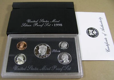 1998 S US Mint Silver Proof Set in Box with COA, Combined Shipping - Image 1 of 4