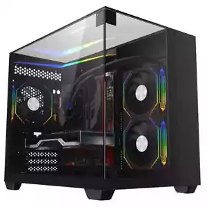 ATX Tower Gaming PC Case CIT Eclipse mATX Micro 3x LED Fan Full Tempered Glass - Picture 1 of 6
