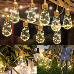Solar LED Lichter Kette 7.8M 16LED Warmweiß für Außen Garten Outdoor Neu DHL - Bild 1 von 18