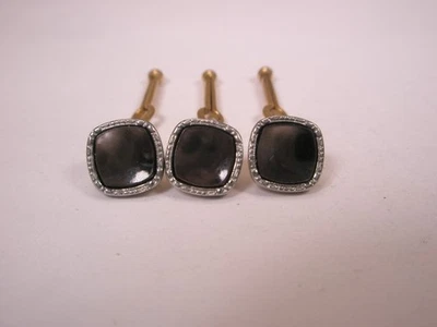 5/16" Gris MOP Chapado en Oro Blanco Vintage KREMENTZ Formal Tux Camisa Juego de Tachuelas c374 Foto 1 de 4