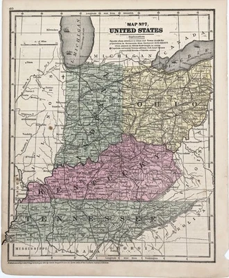 1860 OHIO - KENTUCKY TENNESSEE INDIANA Mapa ORIGINAL Burgess (10.5X8.5) - Imagem 1 de 4