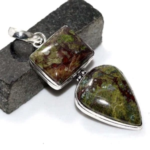 925 Silver Plated Dragon Blood Jasper Long Pendant Jewelry Size 2.3" GW - Picture 1 of 3