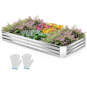 Galvanized Raised Garden Bed Heavy-Duty Elevated Rectangle Plant Box 8 x 4 x 1FT - Picture 1 of 10