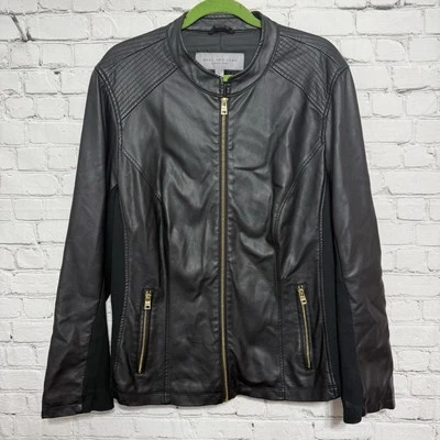 Marc New York Andrew Marc Jacket Womens 1X Full Zip Faux Leather Black Moto - Image 1 of 4