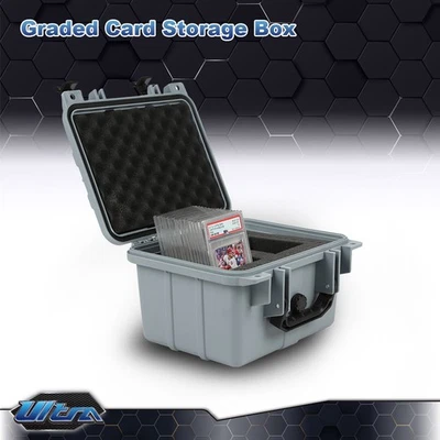 50CT Gray Graded Card Storage Box Travel Waterproof Case Slab Holder Protector - Image 1 of 4