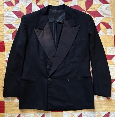 Vintage 40s Metropolitan Double Breasted Wool Tuxedo Jacket Black Formal Size 44 - Image 1 of 4