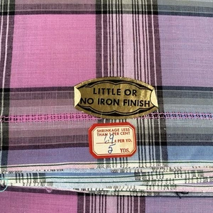Vintage Plaid Blue Purple Embroidered Shirting Cotton Fabric 5 Yards 60s 70s - Picture 1 of 7