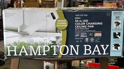 Hampton Bay Mena 54" LED Ceiling Fan Indoor/Outdoor Matte White Light + Remote - Image 1 of 4