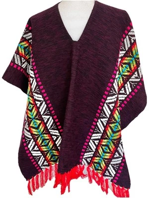 Andean PONCHO 100% Orlon Made In Amazon Pechuga Ecuador Hand Loom Unisex Rare - Image 1 of 4