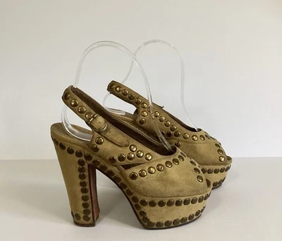 GLAM ROCK винтажный 70-х туфли на платформе с заклепками богемное диско каблуки C. 1970-х запонки - Изображение 1 из 4