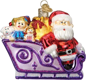 Santa and Friends (Rudolph das Rentier mit der roten Nase) Glas mundgeblasen Ornament für Chri - Bild 1 von 5