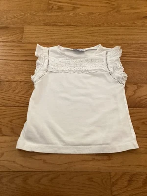 MAYORAL GIRL SZ 4 WHITE COTTON FLUTTER SLEEVE TOP w/ LACE - Image 1 of 4