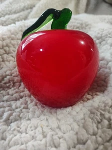 Schöne Murano Stil handgefertigte Kunst mundgeblasene Glas Obst rot apfelgrüner Stiel 4,5" - Bild 1 von 4