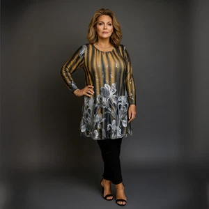 ROCKTHOSECURVES WOMENS SWING TOP PLUS SIZE SEQUIN DETAIL A-LINE LONG BLOUSE - Picture 1 of 14