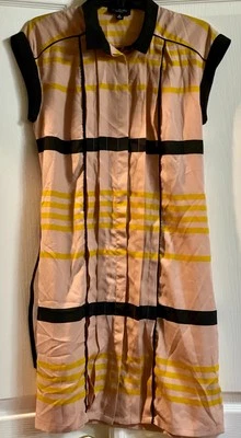 Mini vestido feminino Jason Wu For Target plissado M listrado colarinho com cinto - Imagem 1 de 4