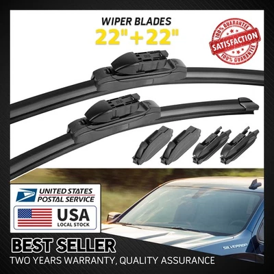 22"&22" Bracketless Windshield Wiper Blades For Ford F-350 Super Duty 2008-2021 - Image 1 of 4