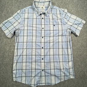 Quiksilver Men’s Large Blue Shirt Plaid Short Sleeve Regular Fit Casual Surf - Picture 1 of 5
