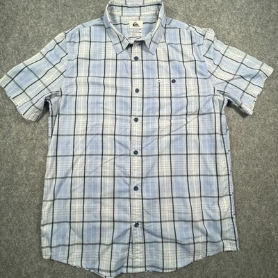 Quiksilver Men’s Large Blue Shirt Plaid Short Sleeve Regular Fit Casual Surf - Image 1 of 4