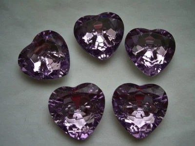 PURPLE, DIAMOND CUT, JEWEL EFFECT SPARKLY HEART SHAPED  BUTTONS x 5 Free P & P - Image 1 of 3