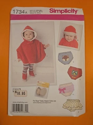 SIMPLICITY PATTERN 1734 BABIES' PONCHO, DIAPER COVER & HAT - Image 1 of 3