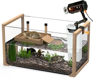 Aquatic Turtle Tank w/ Filter & Light + Turtle Basking Platform Indoor Office - Picture 1 of 7