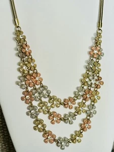 Multi Strang Blumen Halskette in Gelb-, Rosé- & Weißgoldtönen mit Strass C - Bild 1 von 12