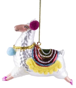 Llama Blown Glass Ornament w/ Sparkly Glitter - Picture 1 of 1