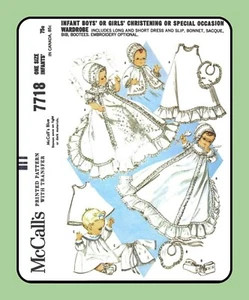 Bebé INFANTE BAUTIZO BAUTIZO VESTIDO PATRÓN 7718 BORDADO DE COLECCIÓN 1965 - Imagen 1 de 6