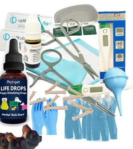 Whelping Kit Forceps Cord Clamp Thermometer Puppy Life Drops Iodine - Picture 1 of 10