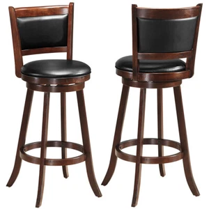 Costway 2 PCS 29" Swivel Bar Stool Wood Counter Height Dining Chair Espresso - Picture 1 of 6