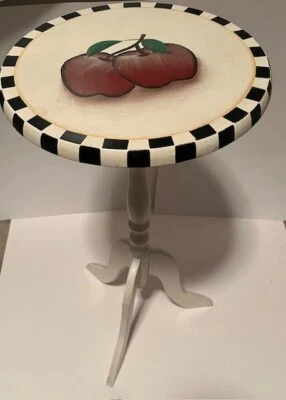 White Check Edge Round Tri Splay Tripod Leg Plant Stand Apple Accent Table 23" - Image 1 of 4