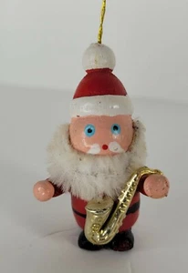 Santa Claus Saxophone Christmas Ornament Vintage Wood  - Picture 1 of 6