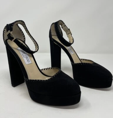 Tacones de plataforma JIMMY CHOO Daphne para mujer 40 correa para el tobillo cuero gamuza negro Foto 1 de 4
