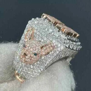 4Ct Round Cut Real Moissanite Customize Men's Wedding Ring 14K White Gold Plated - Picture 1 of 8