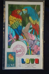1991 Lovebirds 52c Stamp FDC Handpainted Collins#R1801 Sc#2537 Parrots Macaw - Picture 1 of 1