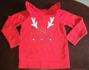 Girls red reindeer Christmas holiday sweatshirt, ruffle shoulders, 4T Cat & Jack - Picture 1 of 6