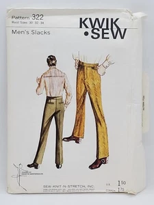 1970s Man's slacks sz: 30-34 Flat front Kwik Sew #322 Western style set in pocke - Picture 1 of 3