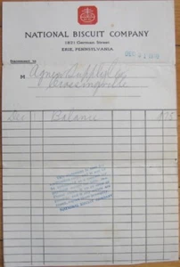 NABISCO/National Biscuit Co. 1910 Letterhead - Erie, PA Pennsylvania - Picture 1 of 1