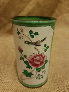Beautiful Vintage Chinese Famille Rose Green Enamel Birds & Flowers Brush Pot - Picture 1 of 10