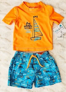 Kiko & Max Infant Boys Orange Blue Two-Piece Swim Trunks Shirt 3/6M 6/9M - Picture 1 of 2