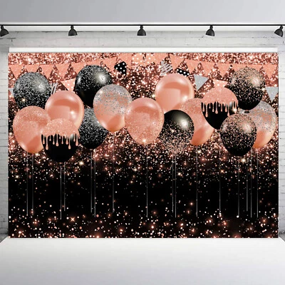 Fondo de vinilo para decoración de globos rosa y negro de 10x8 pies Foto 1 de 4