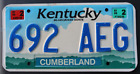 Kentucky CANNON  COUNTY License Plate Bluegrass State 692 AEG