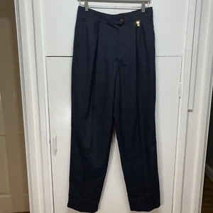 Burberry’s Trousers Women’s Vintage Navy Straight Pleated 100% Wool Size 16 Reg - Picture 1 of 11
