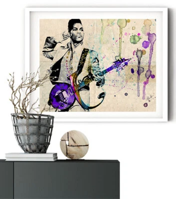 Arte de pared Prince Music, decoración de sala de música, Prince Purple, Prince Art, arte de guitarra Foto 1 de 3
