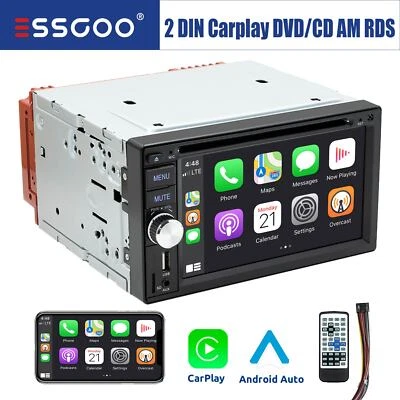 Double 2 DIN Carplay Stereo 6.2" CD DVD Player FM AM RDS Radio USB AUX-in TF BT - Image 1 of 4